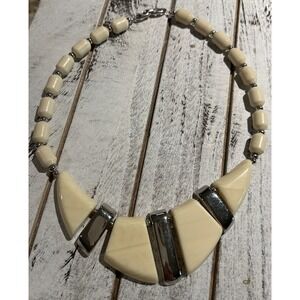 Vtg‎ Napier SIGNED Egyptian Style Necklace Cream & Silver Toned  Collar 18"